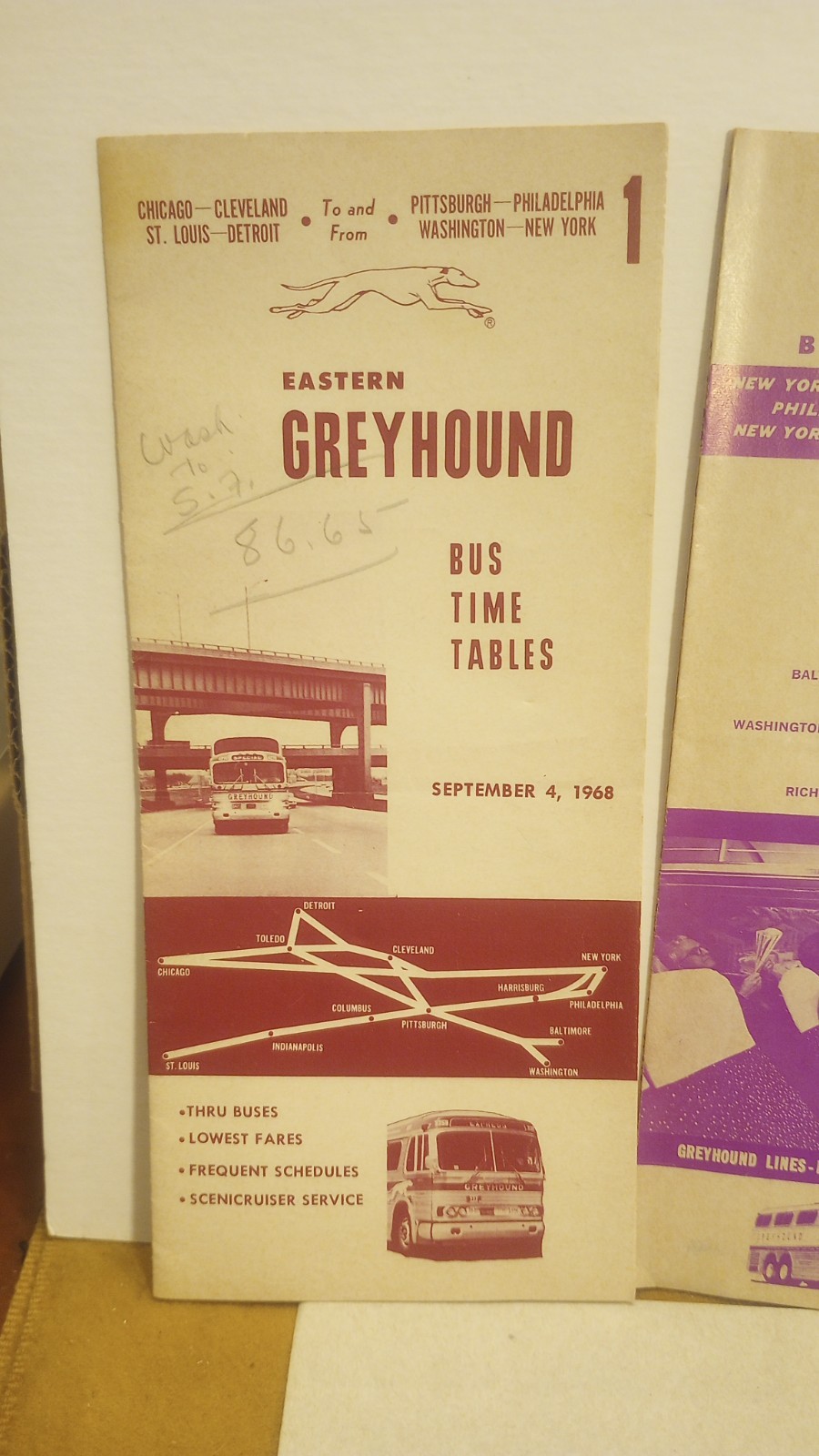 3 Vintage 1968, 1969 & 1970 Greyhound Bus Eastern Timetables