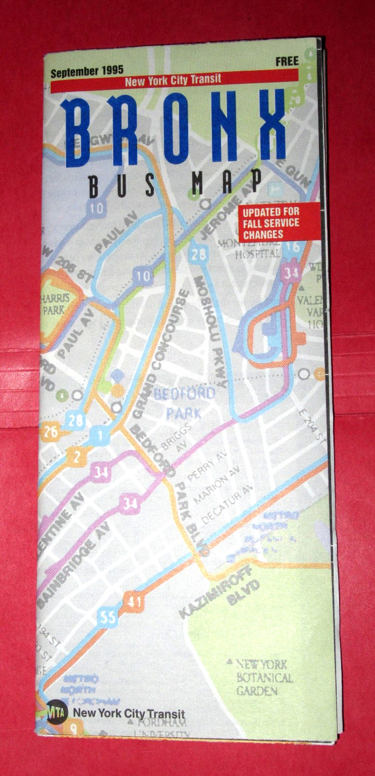 New York City Transit ~ Bronx Bus Map September 1995 ~ NEVER OPENED!