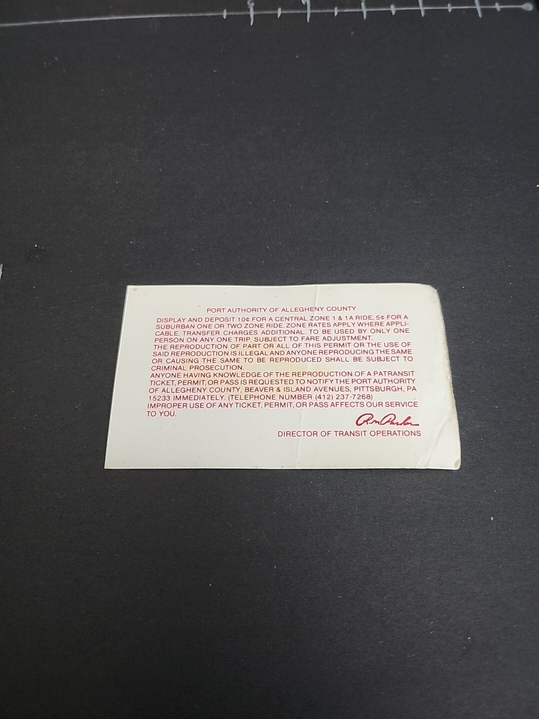 Vtg PAT Bus / Streetcar Monthly Pass Port Authority Allegheny County Rare 1982