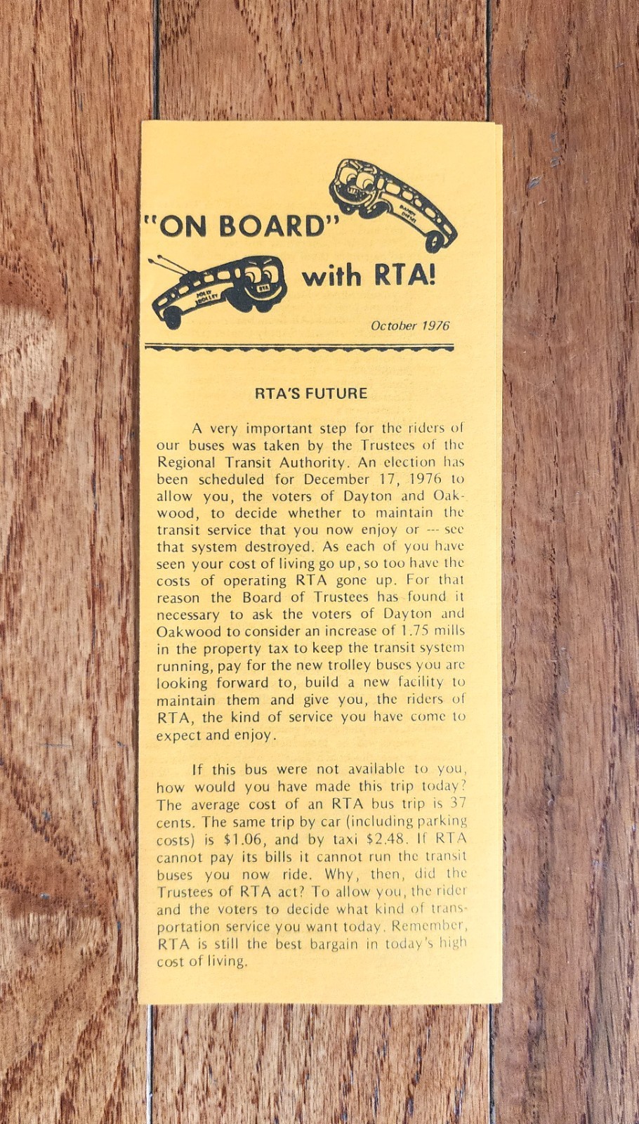1976 RTA MIAMI VALLEY REGIONAL TRANSIT AUTHORITY BUS BROCHURE OCT DAYTON OHIO
