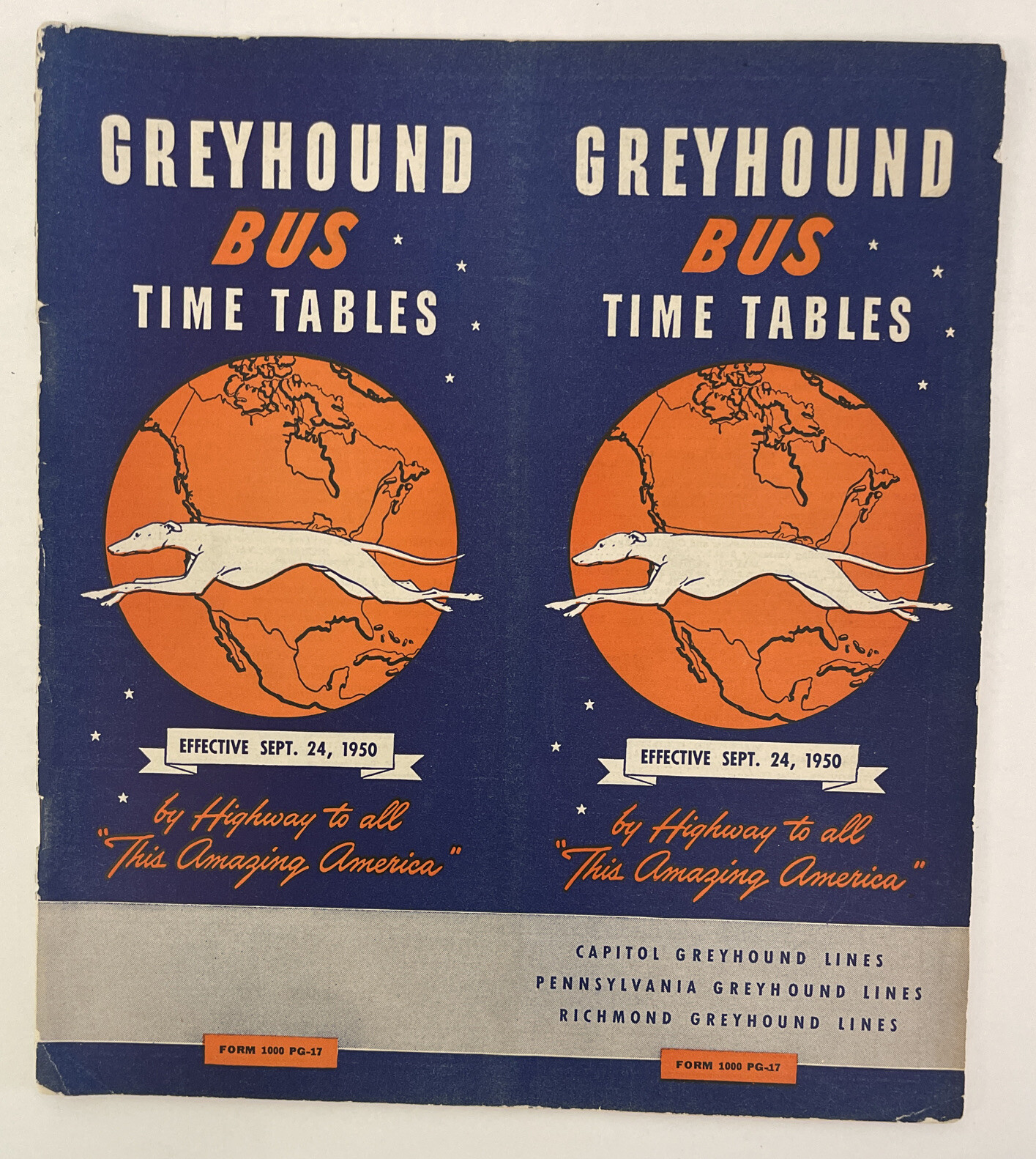 Greyhound Bus Time Tables Sept 24 1950 Pennsylvania Greyhound Lines Hwy to USA