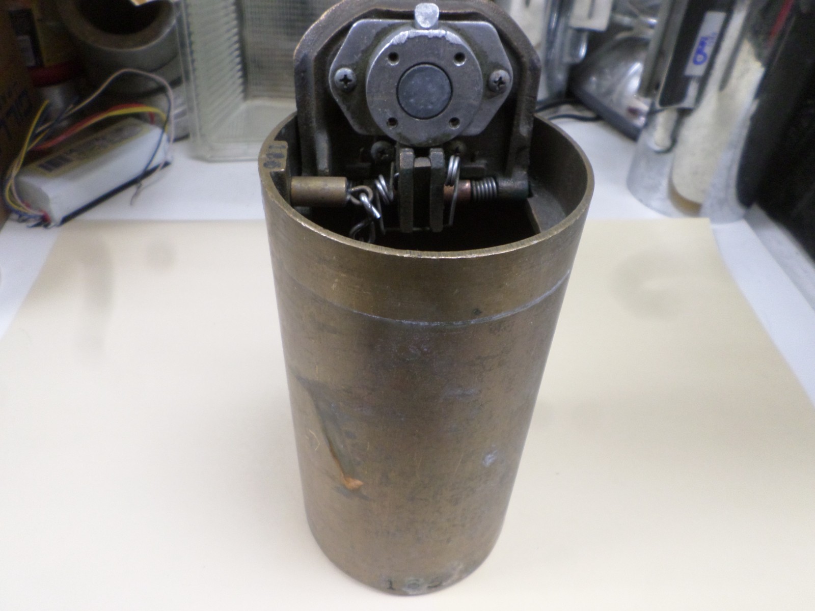 Vintage Diamond Mfg Brass Fare Box Money Vault Cylindrical 9″ X 4-3/4″ #165