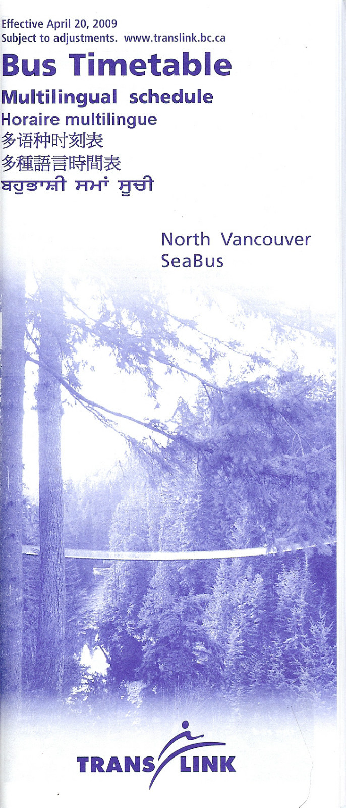 Bus Timetable – TransLink – Vancouver British Columbia – Set of 7 – 20/04/09