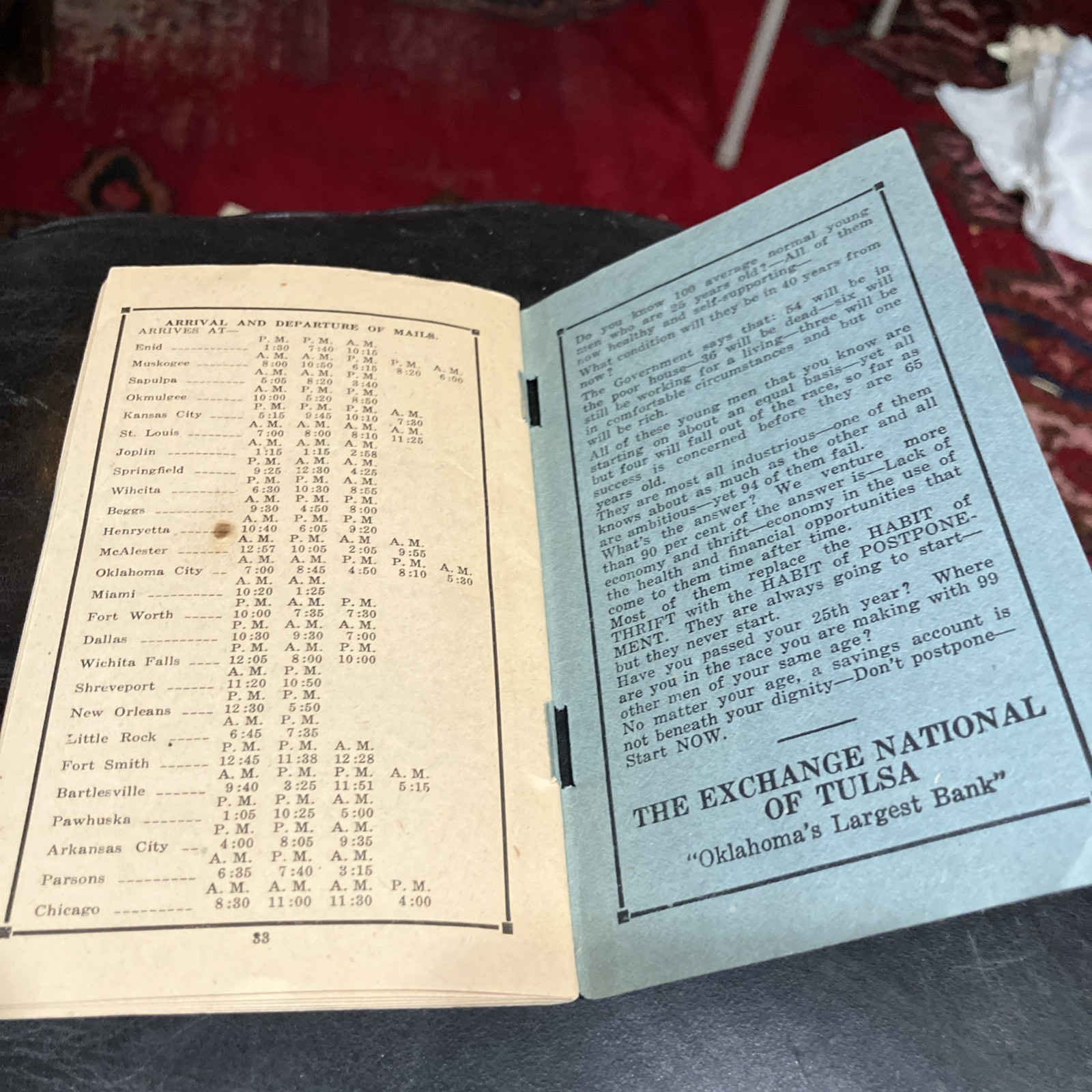 1920’s RD Taxi Rail Fare Guide “From Tulsa To” For March