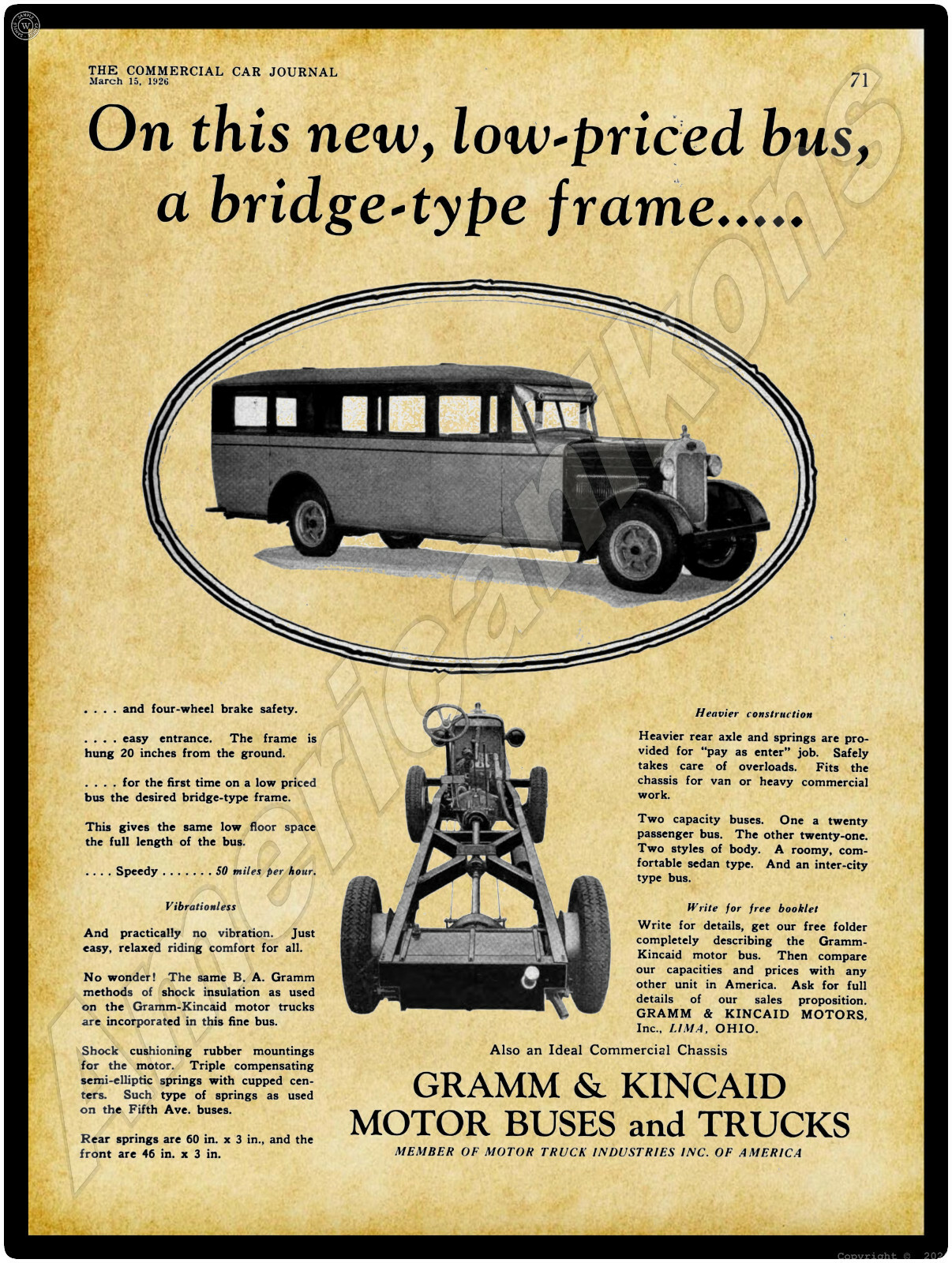 1926 Gramm & Kincaid Motor Trucks & Buses New Metal Sign: Lima, Ohio