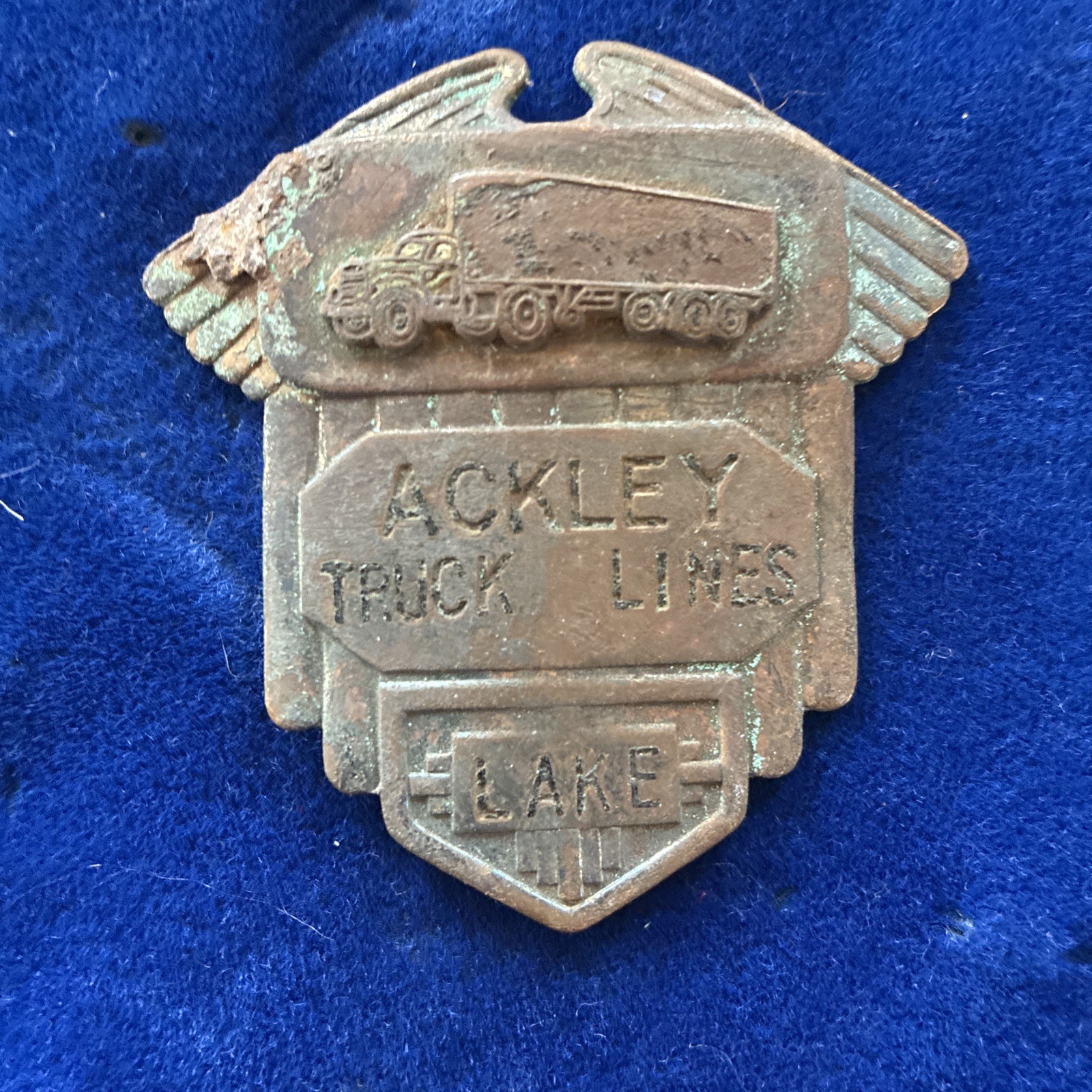 1950s ackley Truck Lines Lake employee badge for hat or chest motor oil freight