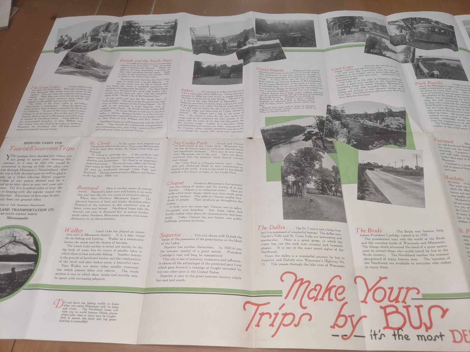 NORTHLAND BUS LINES – MINNESOTA’S FAMOUS PLAYGROUNDS – 1920’S BROCHURE