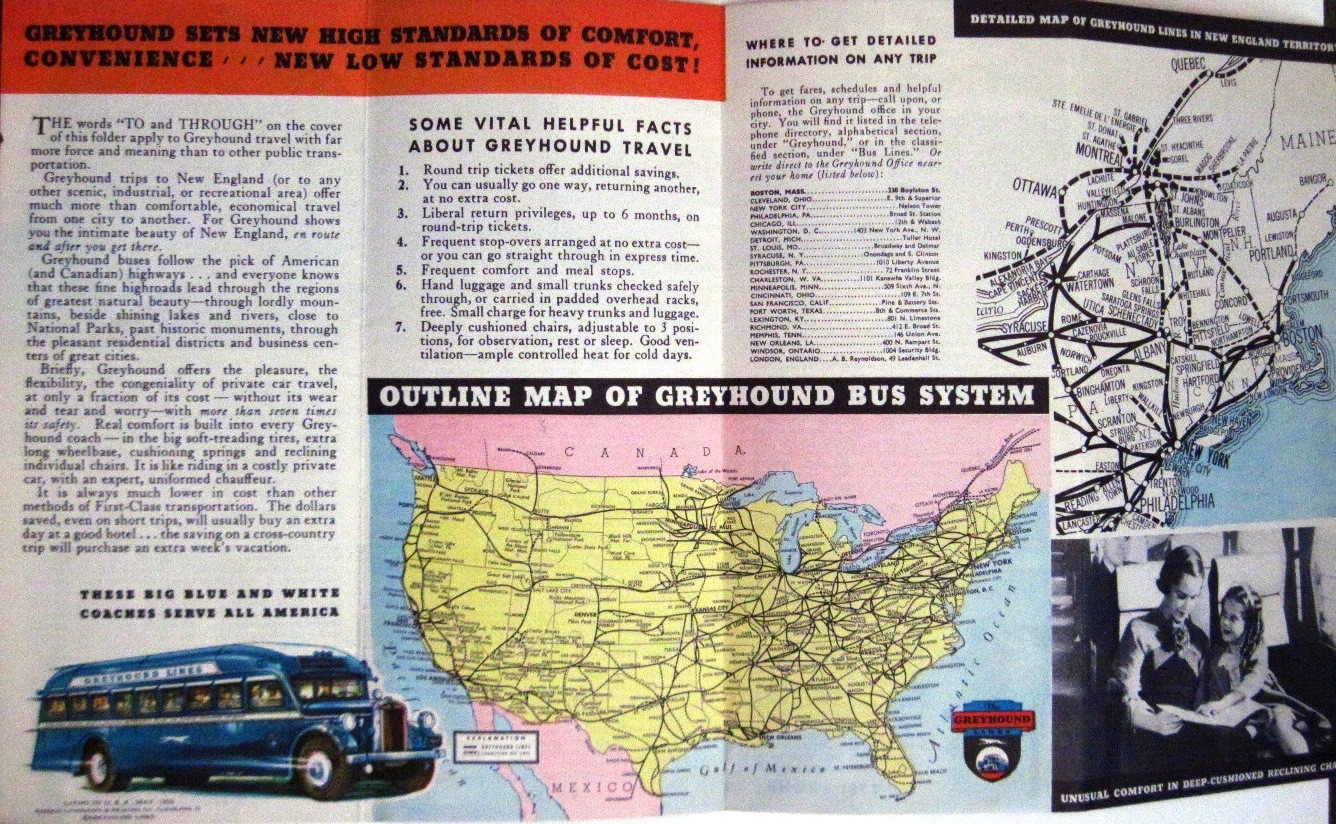 1935 Vintage “Greyhound Bus” Travel Brochure to “New England” w/ Paul Revere *