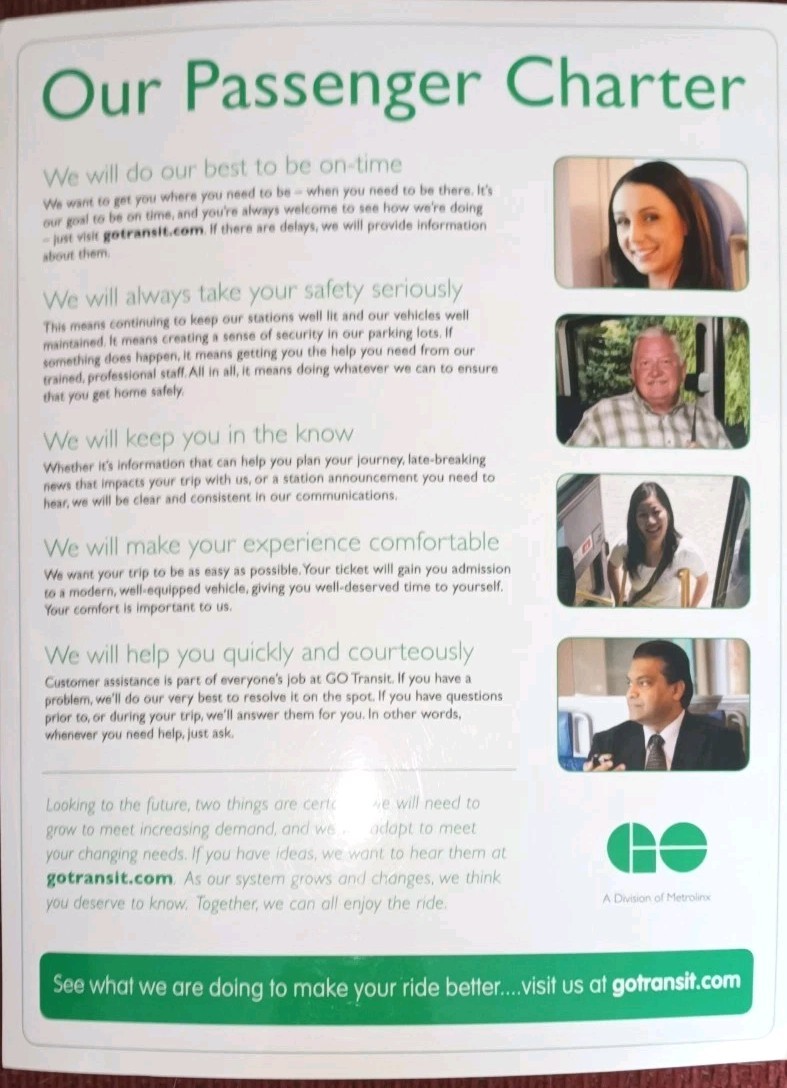 Vintage GO Transit Passenger Charter Laminated Poster – Original 5 Promises