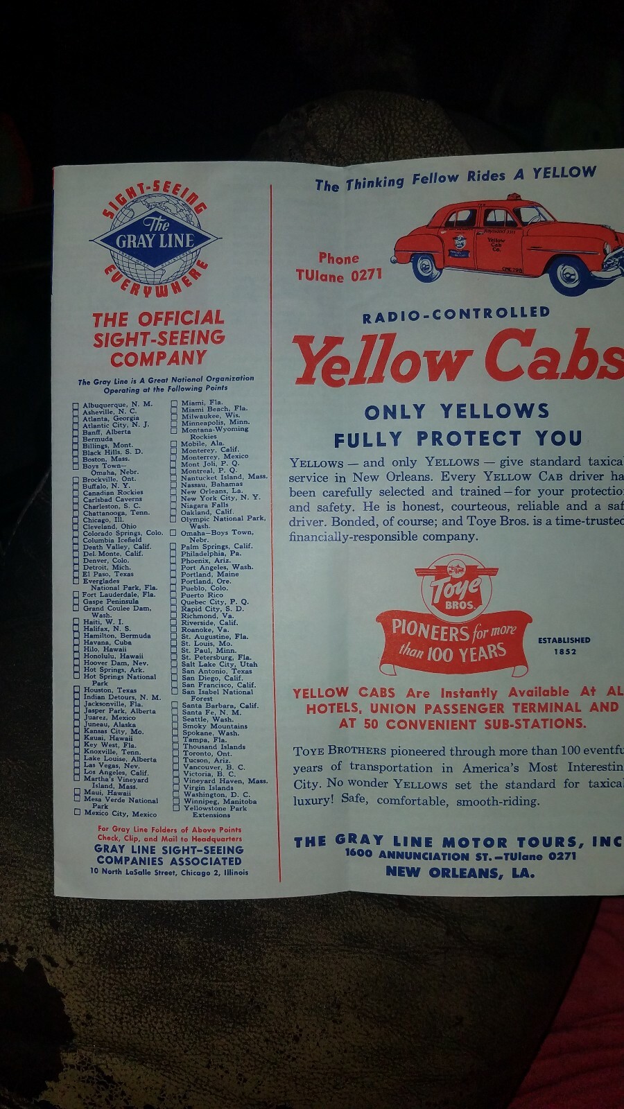 Vintage The Gray Line “Seeing New Orleans” Bus Tours Brochure 1950s