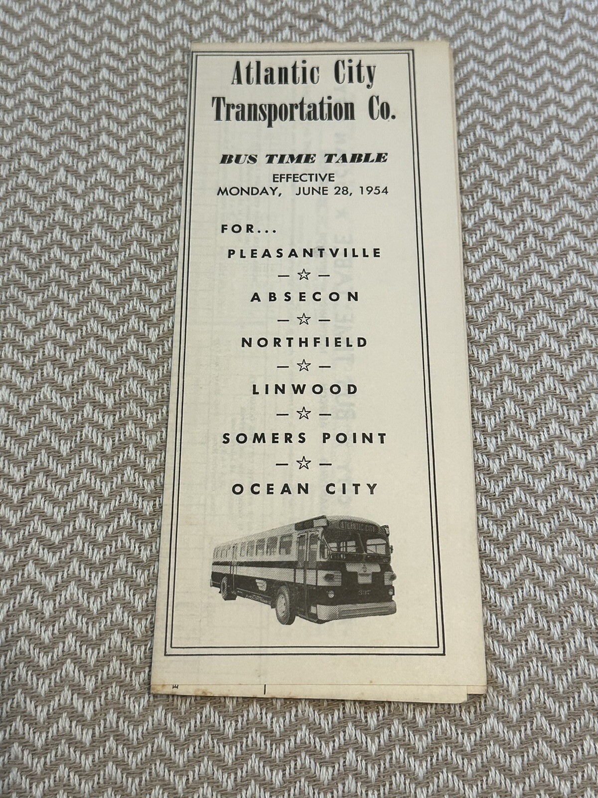 June,28 1954 Atlantic City Transportation Company Bus Timetable Schedule!!!!!!
