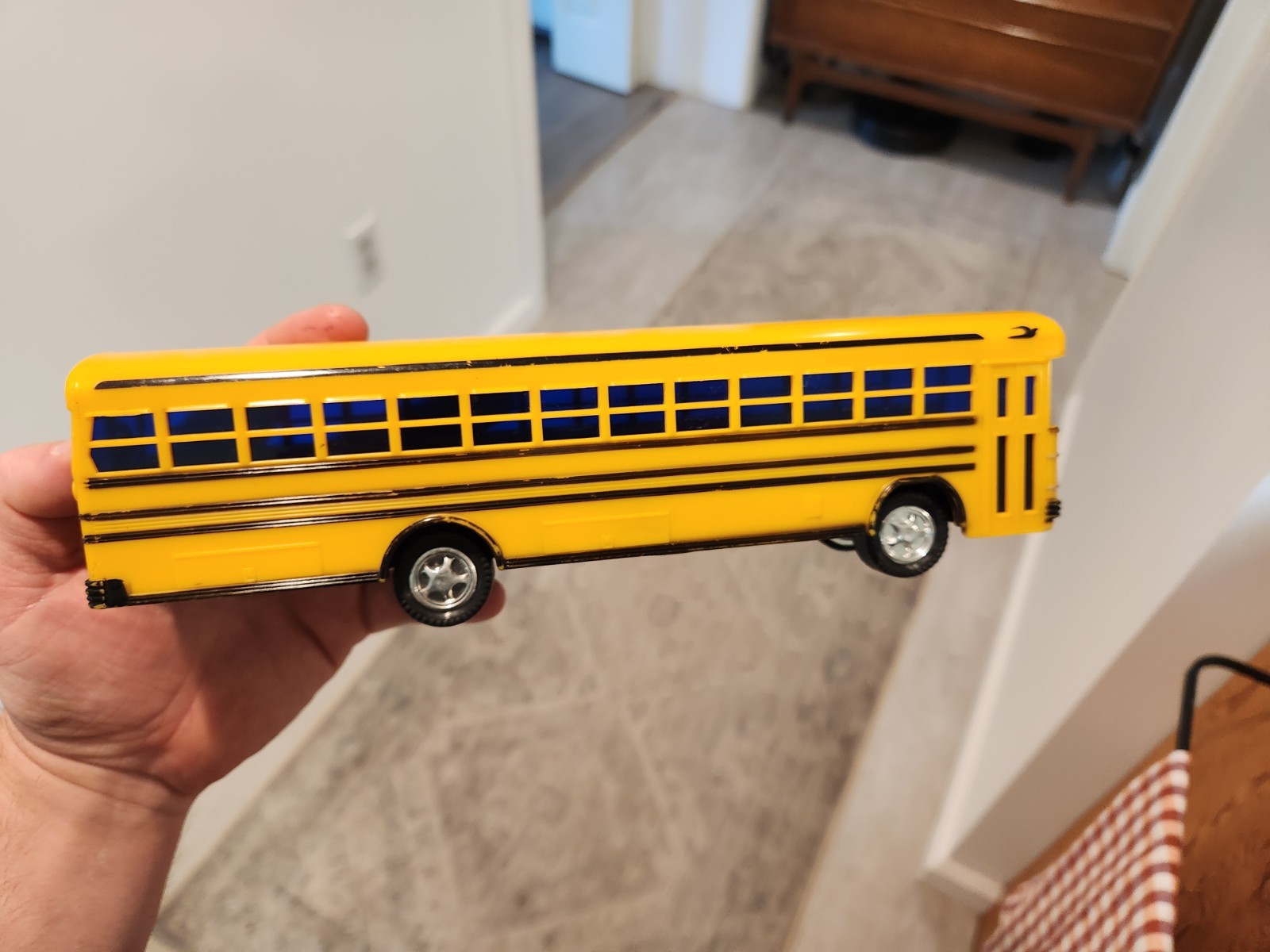 Vtg Yellow Blue Bird School Bus Jimson No. 330 Coin Bank Plastic 10” With Plug
