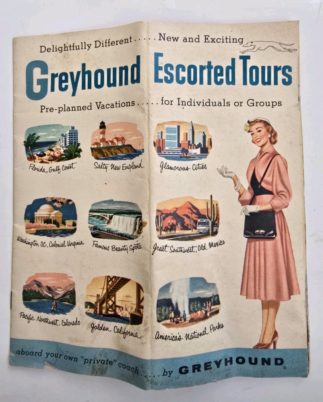 1940s Greyhound Bus Vtg Escorted Tours Travel Booklet COLOR Brochure Mexico FL