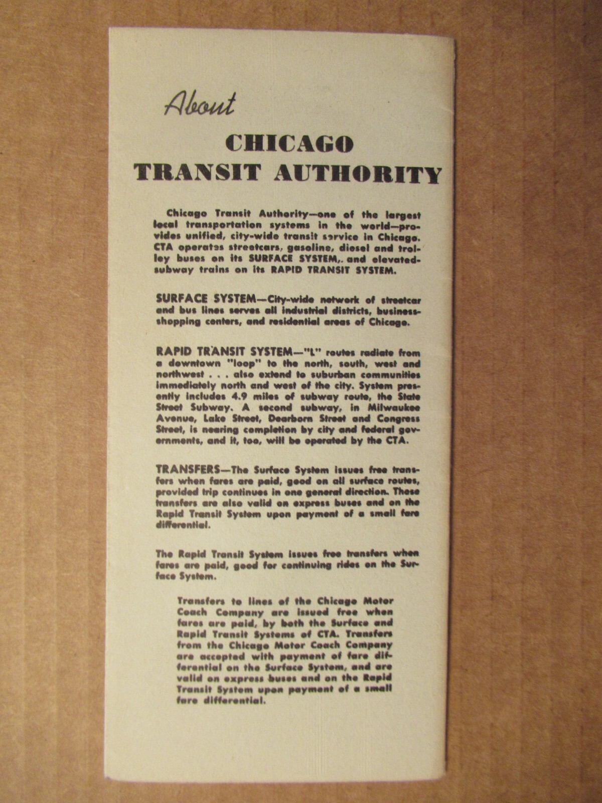 CTA Chicago Transit Authority Bus Map circa 1950