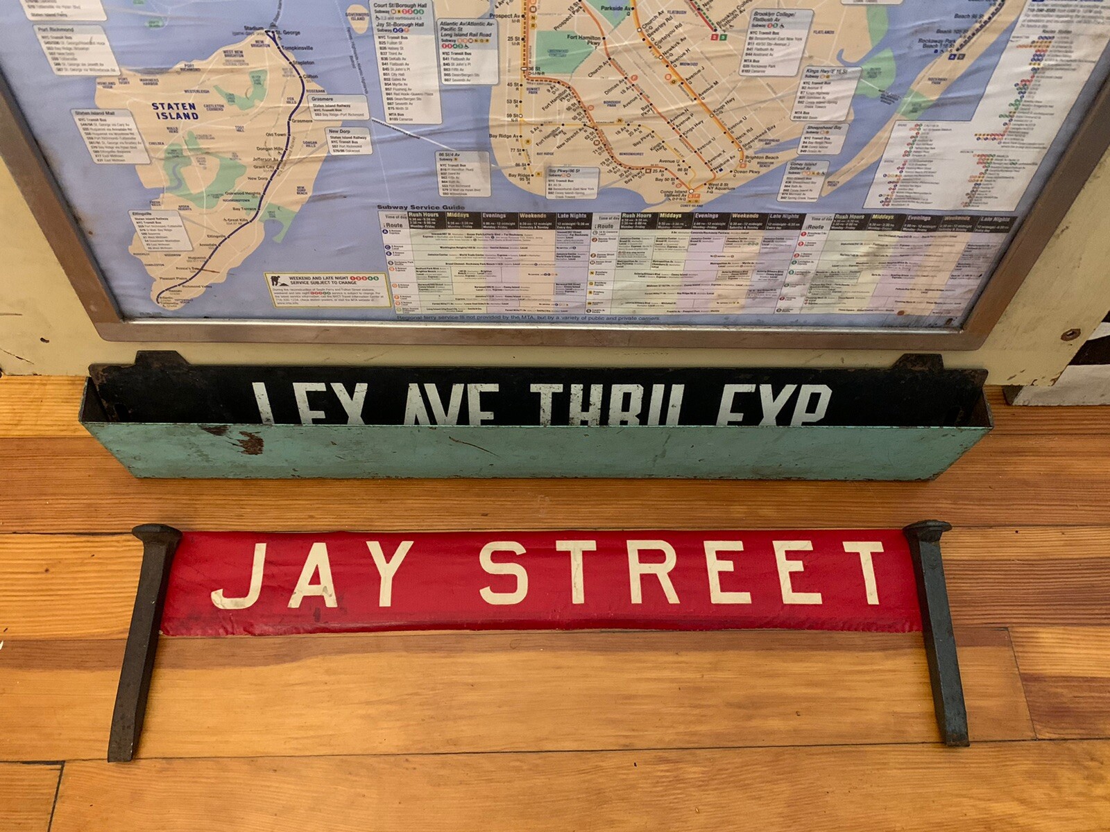 1958 DOWNTOWN BROOKLYN TRIBECA NY NYC BUS RED ROLL SIGN FOURTH AVENUE JAY STREET