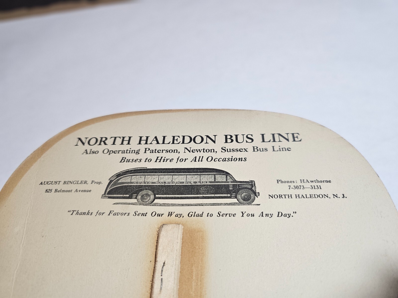 c.1935 NORTH HALEDON BUS LINE FAN NEW JERSEY DIONNE QUINTUPLETS ADVERTISING N.J.