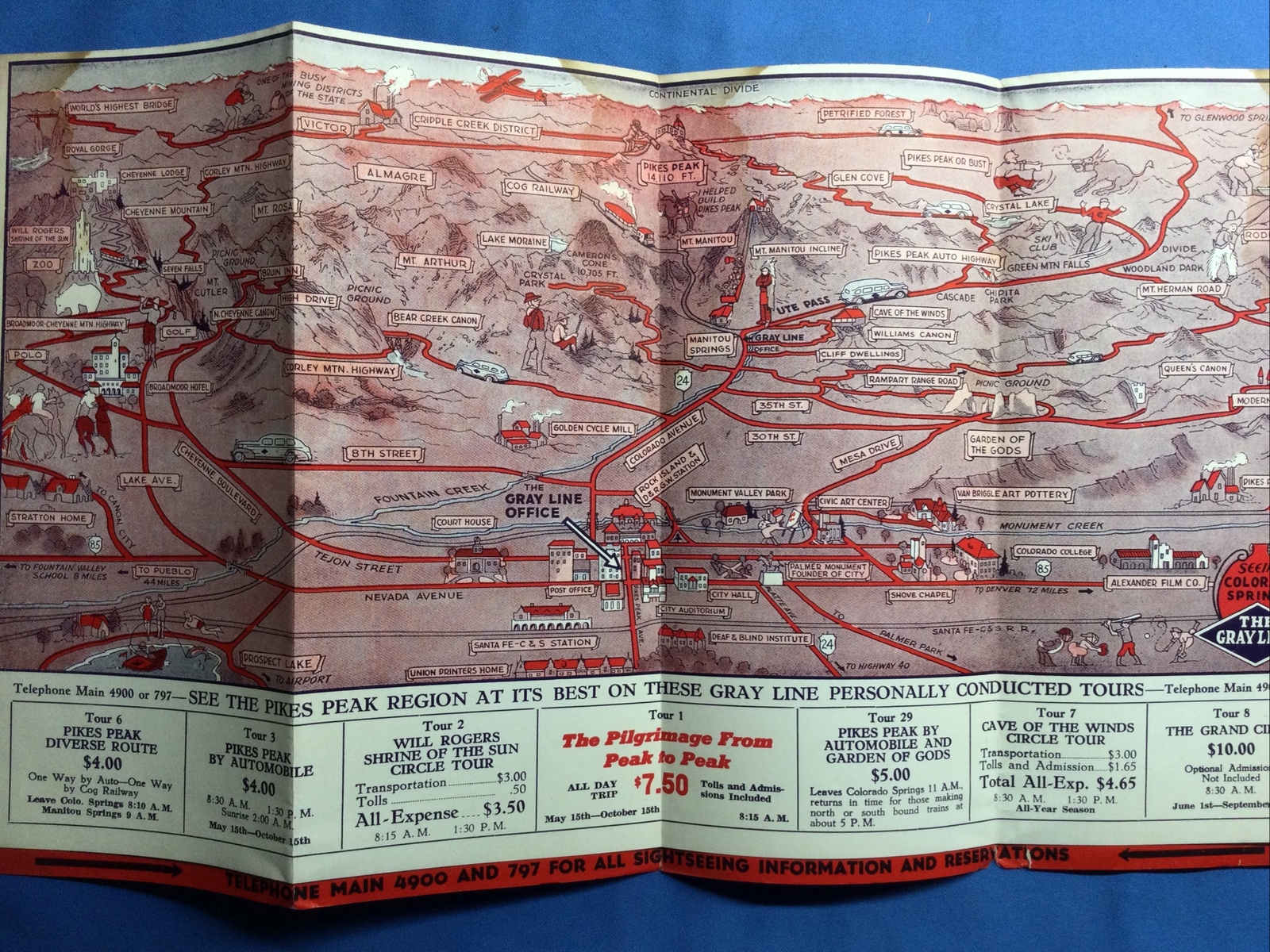 Vintage 1940 Travel Brochure Guide Map “The Gray Line Seeing COLORADO SPRINGS”