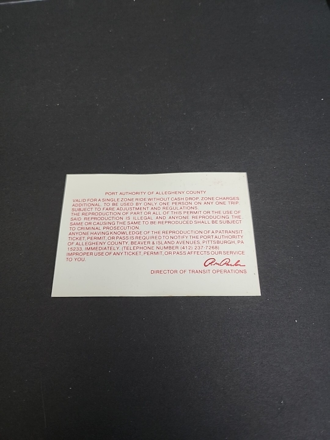 Vtg PAT Bus / Streetcar Monthly Pass Port Authority Allegheny County Rare 1983