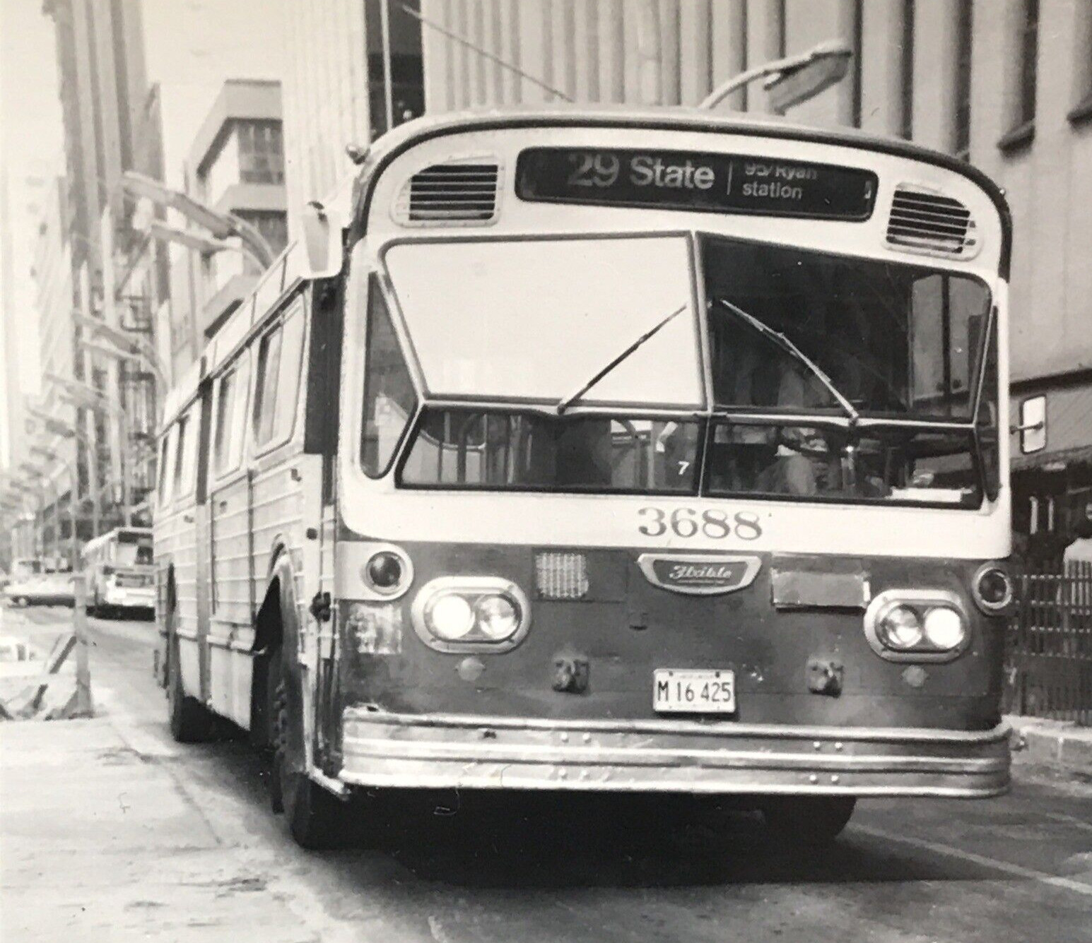 Chicago Transit Authority CTA Bus #3688 Route 29 State B&W Photograph