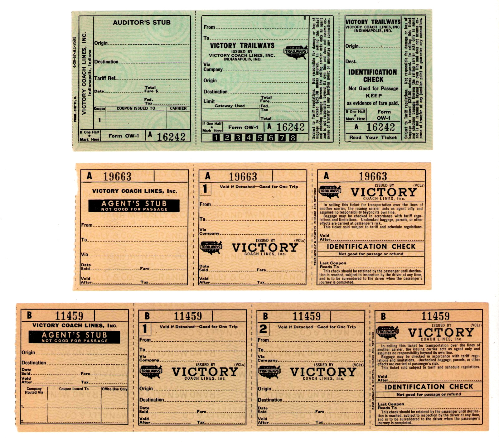 Vintage Unused Trailways Bus / Victory Coach Lines (VCL) Ticket Stubs _m2