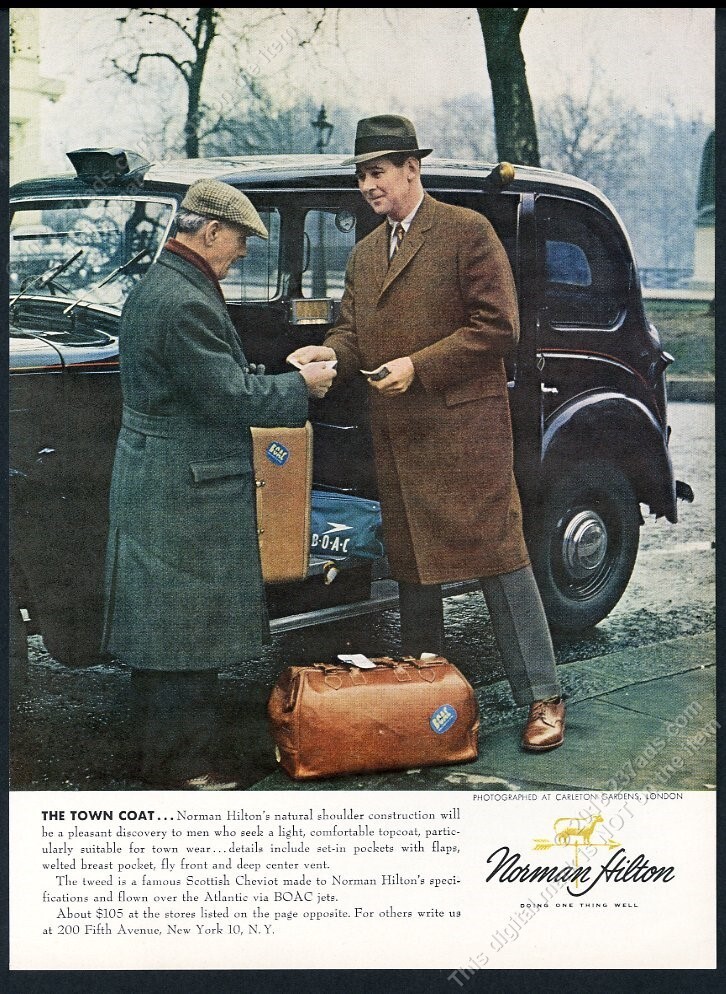 1961 London black taxi cab photo Norman Hilton men’s coat vintage print ad