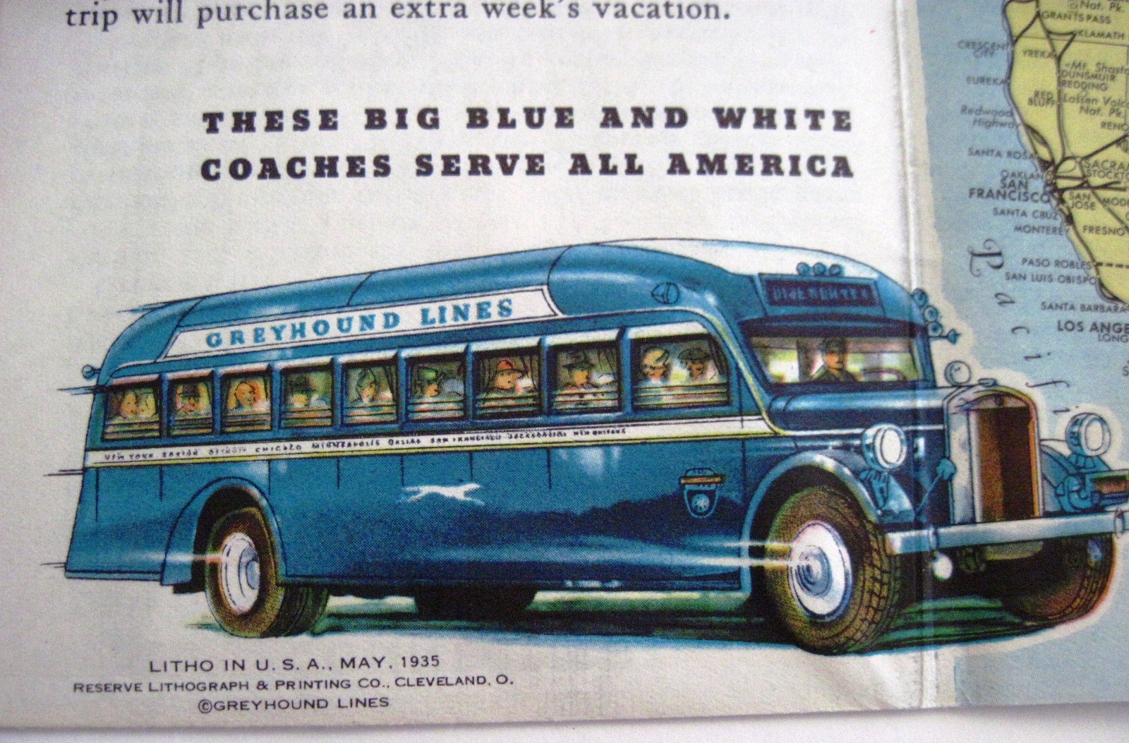 1935 Vintage “Greyhound Bus” Travel Brochure to “New England” w/ Paul Revere *