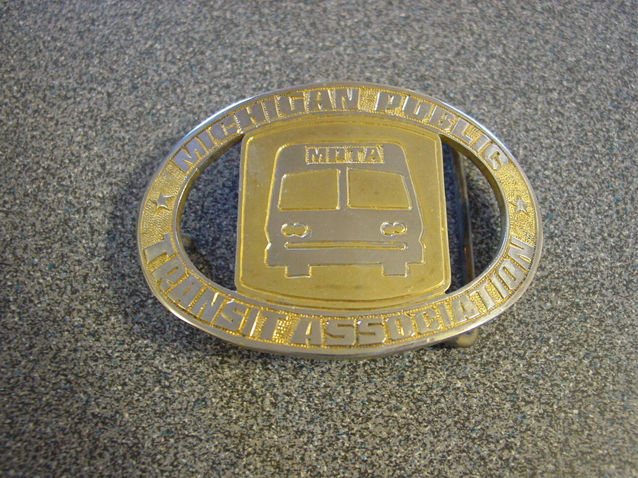 VTG Michigan Public Transit Association Vintage Gold Belt Buckle Bus MPTA Metal