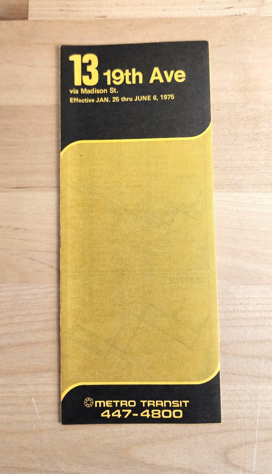1975 METRO TRANSIT BUS TIME TABLE ROUTE 13 19th AVE SEATTLE WA