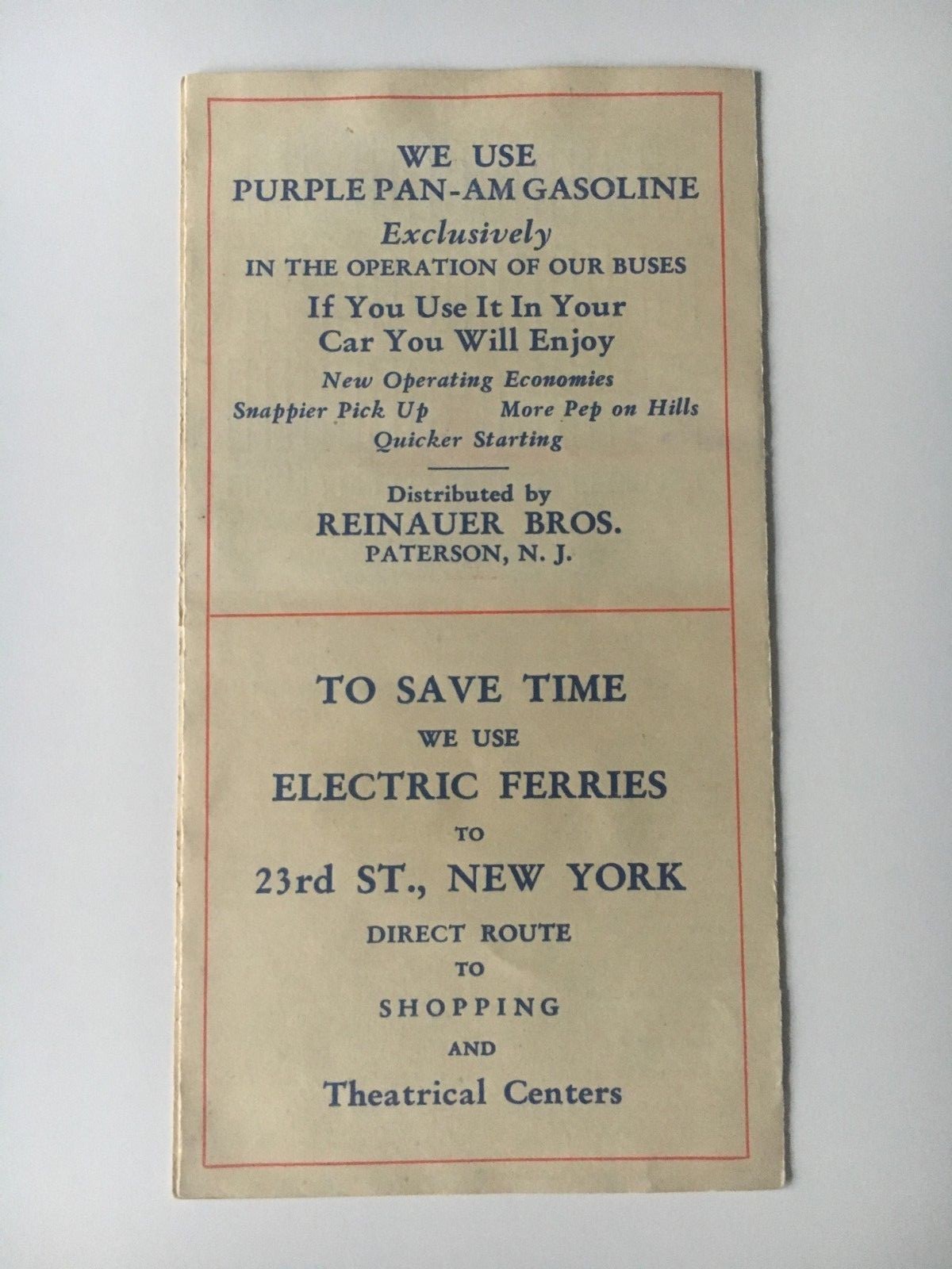 ca 1932 Vintage Independent Line Bus Motor Coach Timetable NYC Paterson w/ ads