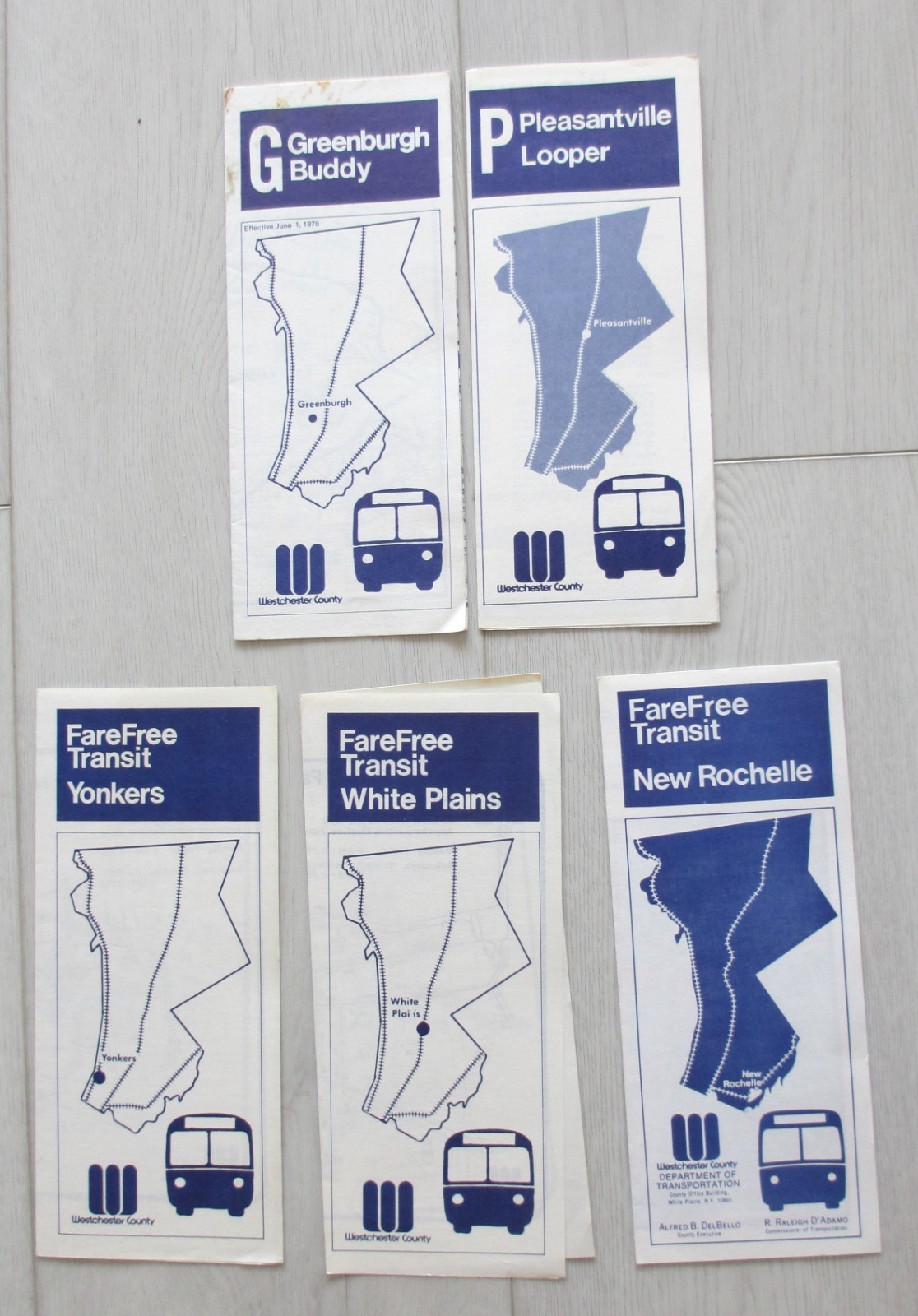 Lot of 5 Vintage Westchester County DOT Bus Timetables White Plains New York NY