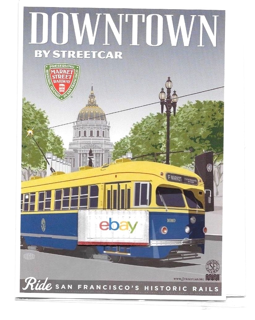 SAN FRANCISCO MUNI HISTORIC SF STREETCAR 1940 BLUE GOLD LIVEREY F-LINE NOTECARD