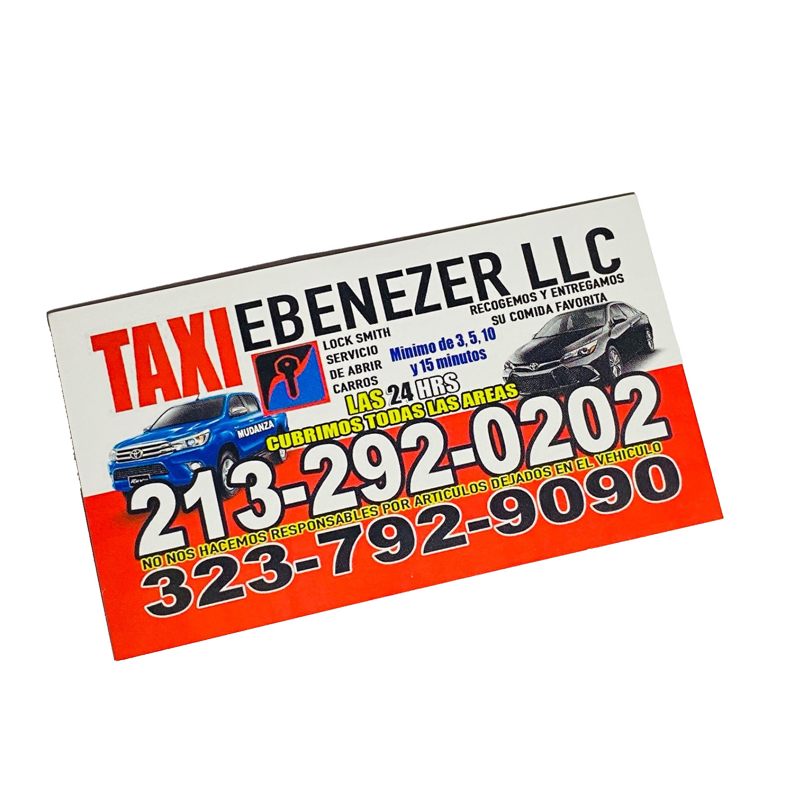Print Ad Business Card Glossy Card Stock Taxi Cab Service L.A. Travel Collectors