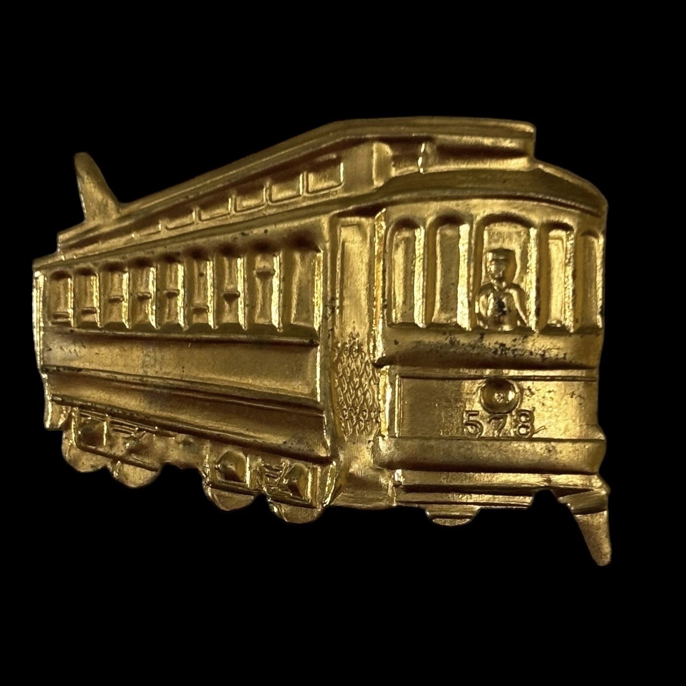 VTG Antique 1910s Transit Bus Gold Advertising Tab Pin Emblem Attachment