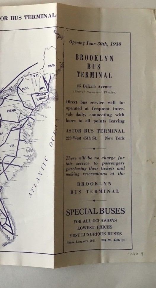 Vintage 1930 Hotel Astor New York City Bus Motor Coach Timetable Brochure Martz