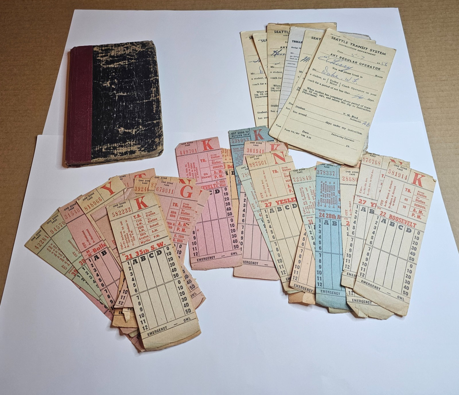 1950s SEATTLE TRANSIT SYSTEM TICKET CARD LOT BUS TROLLEY DRIVER MOTOR COACH FARE