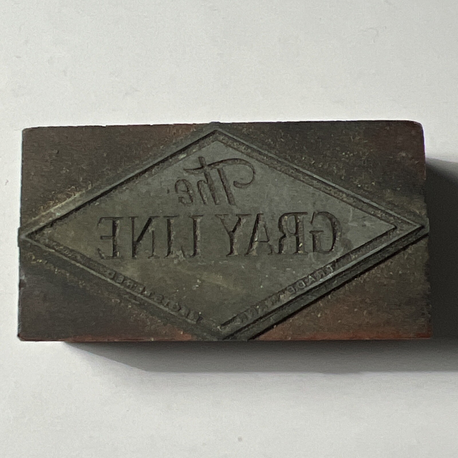 1930s Vtg THE GRAY LINE Bus Tours Printer Block Wood Metal Stamp Sightseeing