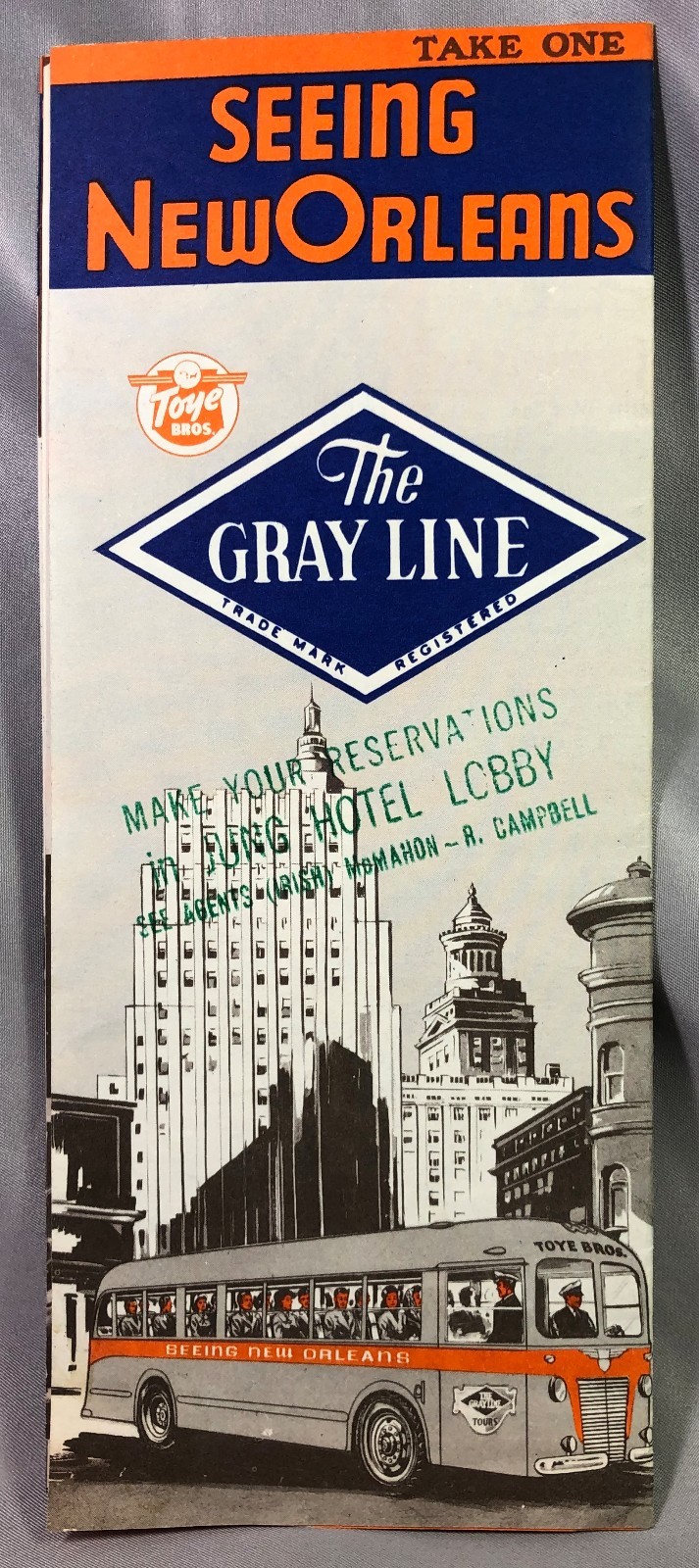 1940s GRAY LINE BUS Tours NEW ORLEANS Brochure VINTAGE Original YELLOW CABS Taxi