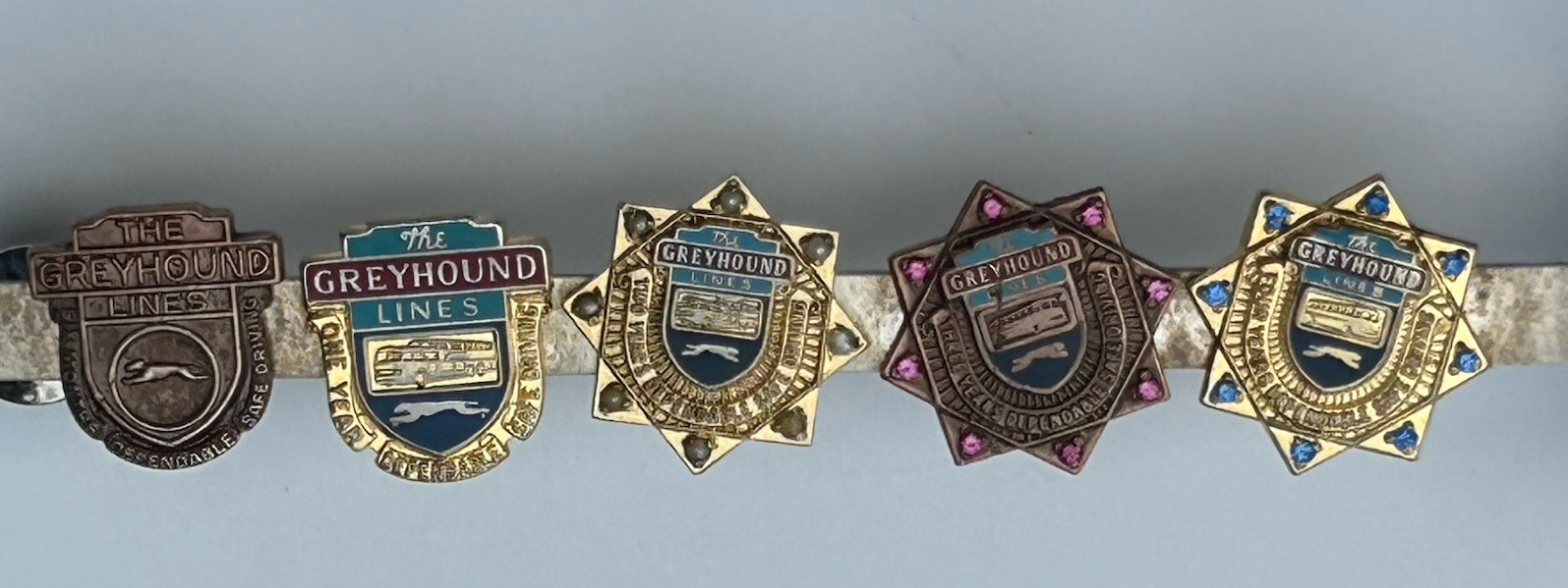 Vintage Greyhound Bus Co Lines Employee Service Award Gem & Enamel Pins