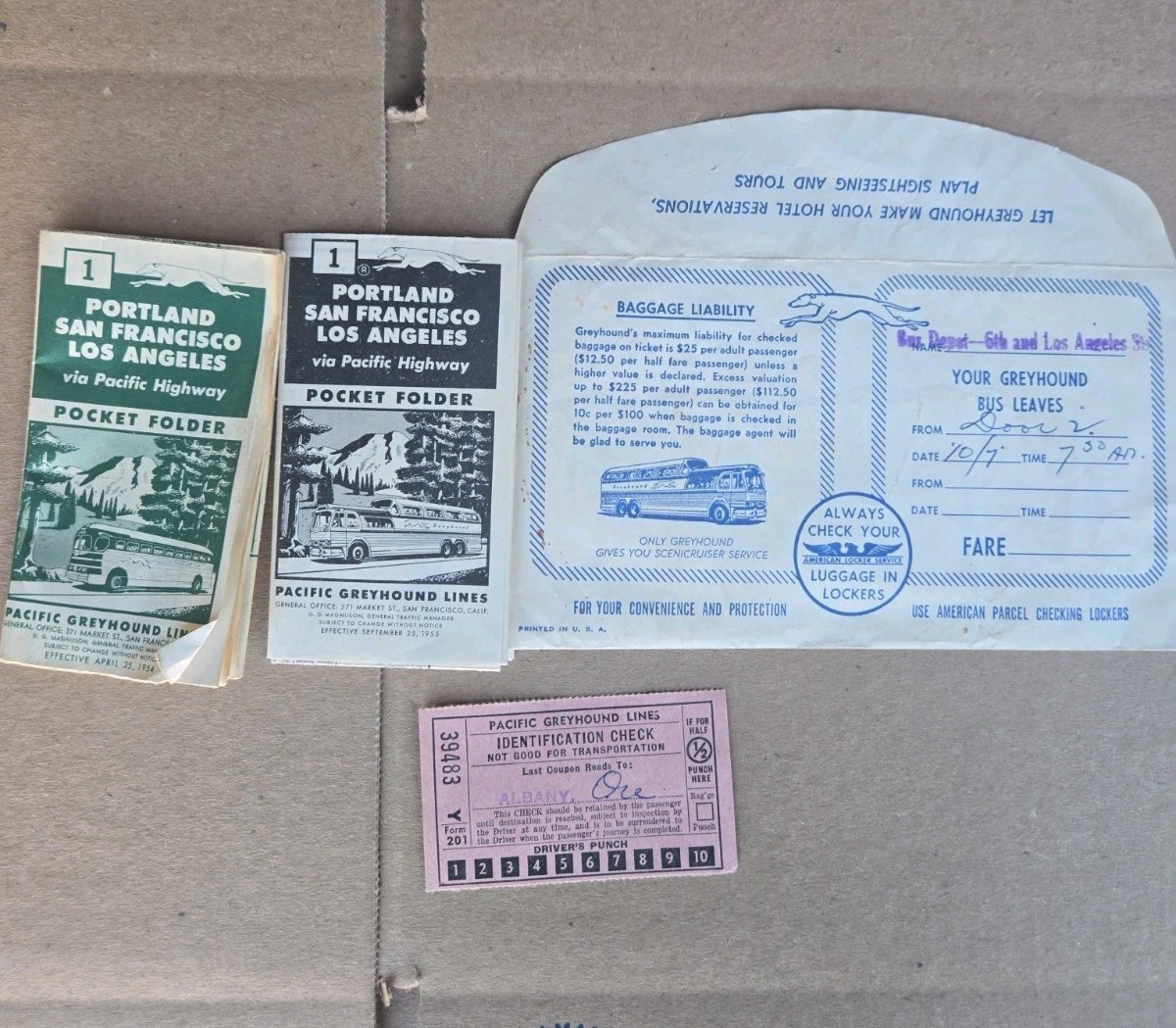 1950s Pacific Greyhound Bus Line Pocket Folder Envelope Identification Check Set