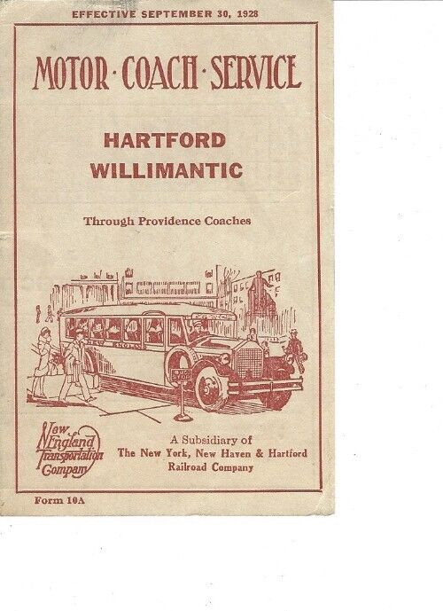 1928 Hartford Willimantic Motor Coach Service Time Table