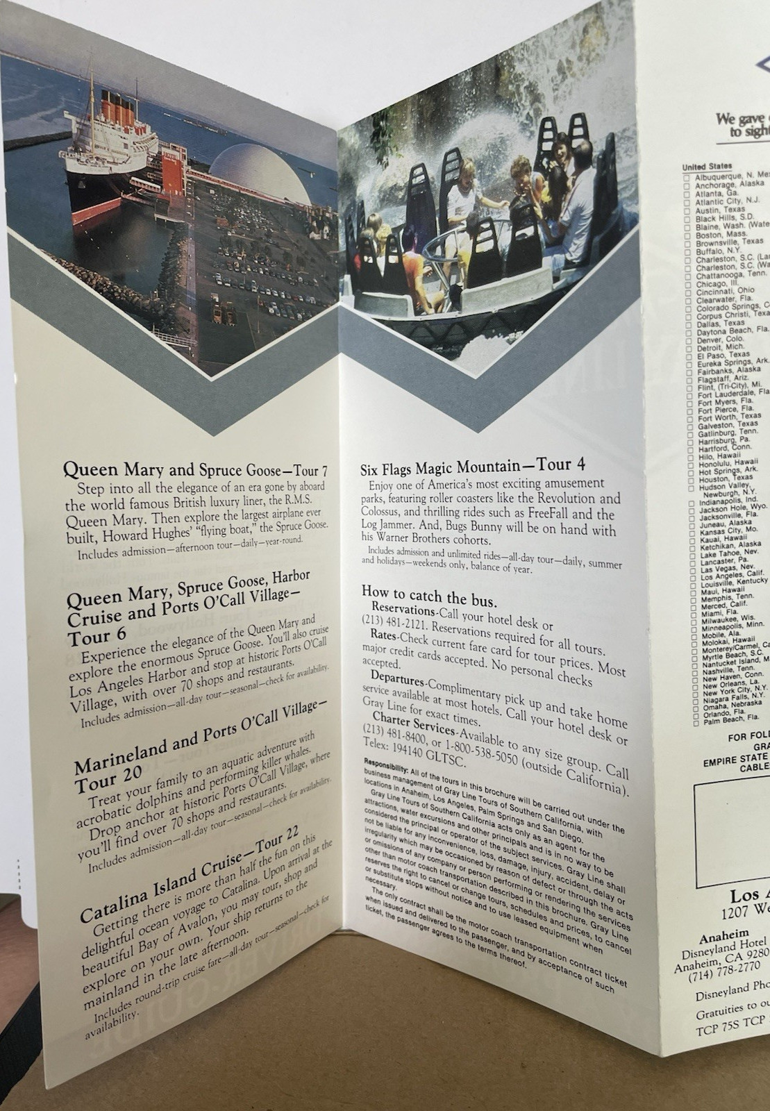 1986 Gray Line Bus Tour brochure Los Angeles CA Hollywood Universal Studios Tour