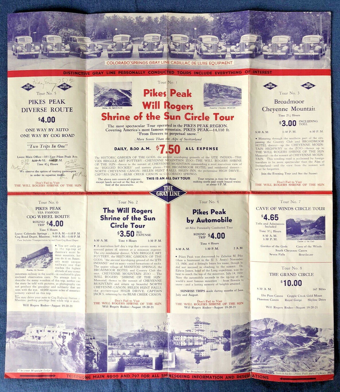 Pikes Peak COLORADO SPRINGS 1938 Brochure GRAY LINE MOTOR TOUR Cadillac Tour BUS