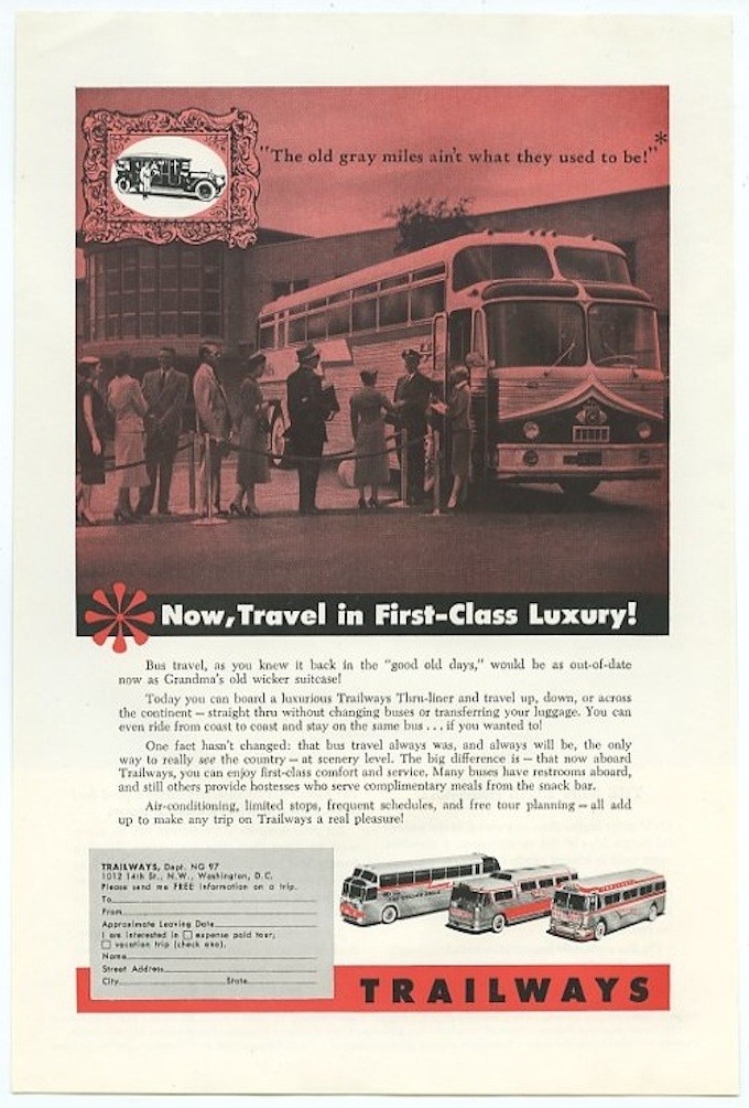 Trailways New Travel in First Class 1957 Vintage Ad Trailways