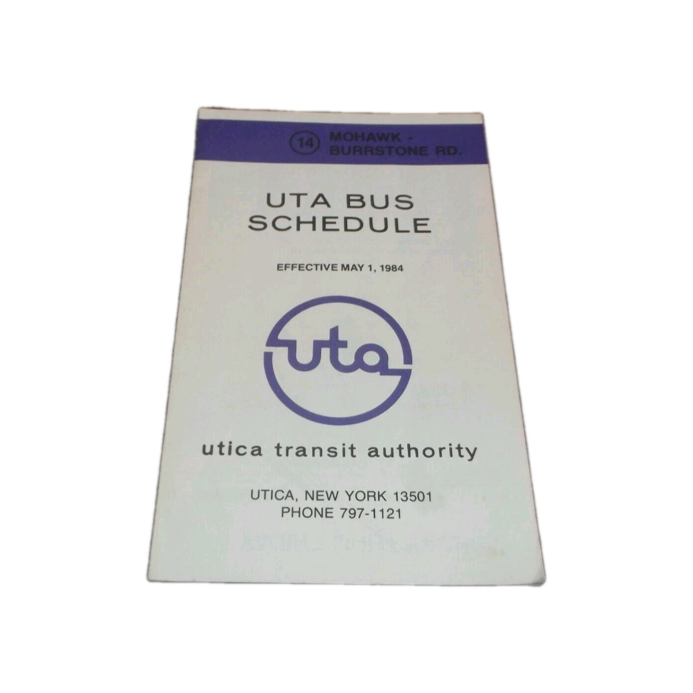 MAY 1984 UTICA NEW YORK UTA ROUTE 14 BUS SCHEDULE
