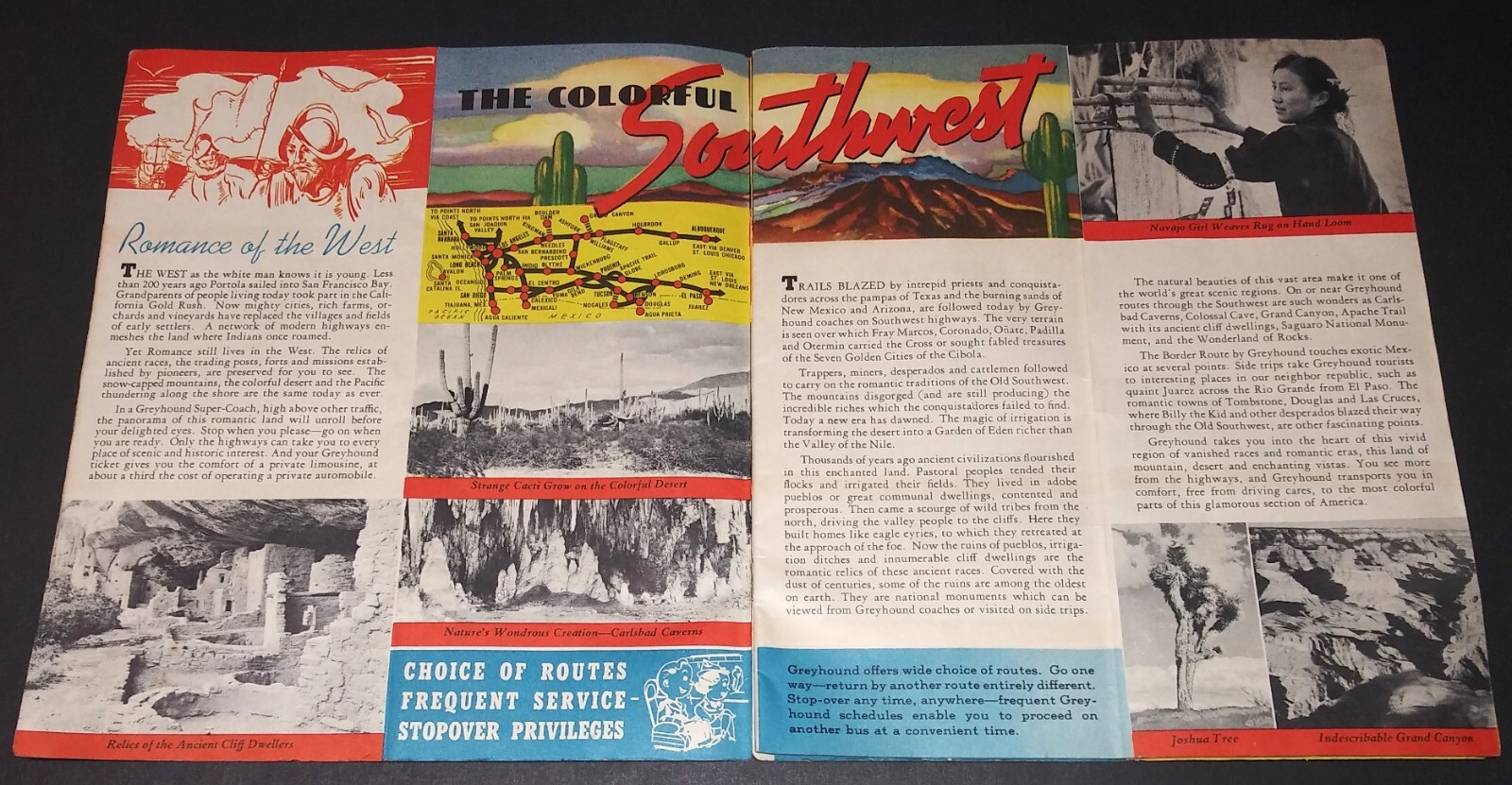 GREYHOUND BUS travel advertising brochure SEE CALIFORNIA & WEST 1939 cartoon map