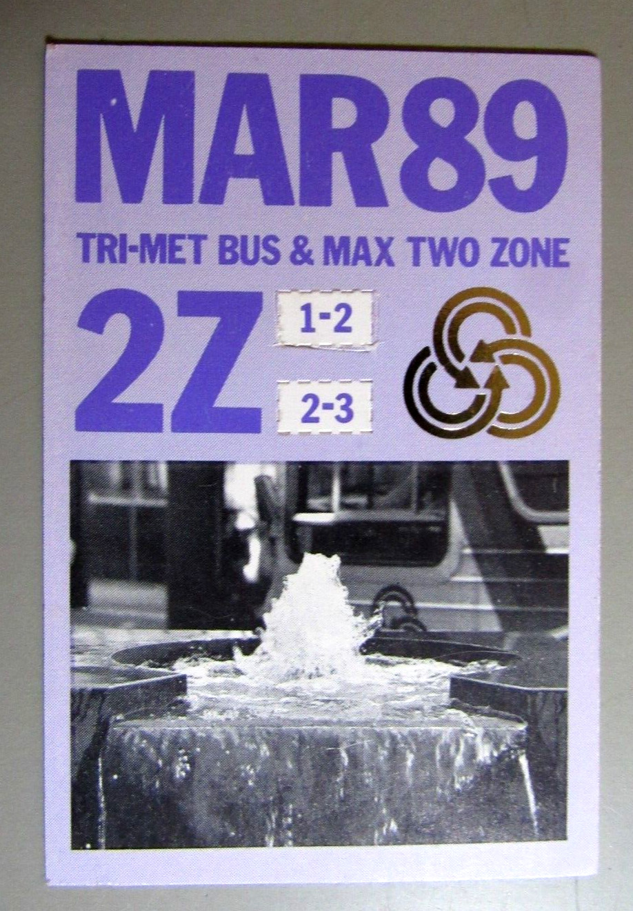 Vintage Tri-Met Bus & Max Light Rail March 1989 Monthly Pass Portland Oregon OR