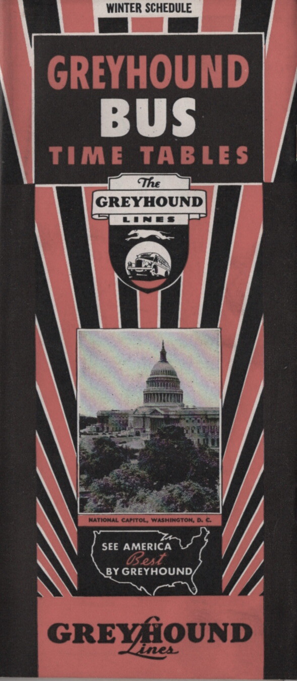 1937 GREYHOUND BUS WINTER SCHEDULE TIME TABLES NEW YORK NEW JERSEY FLORIDA MASS