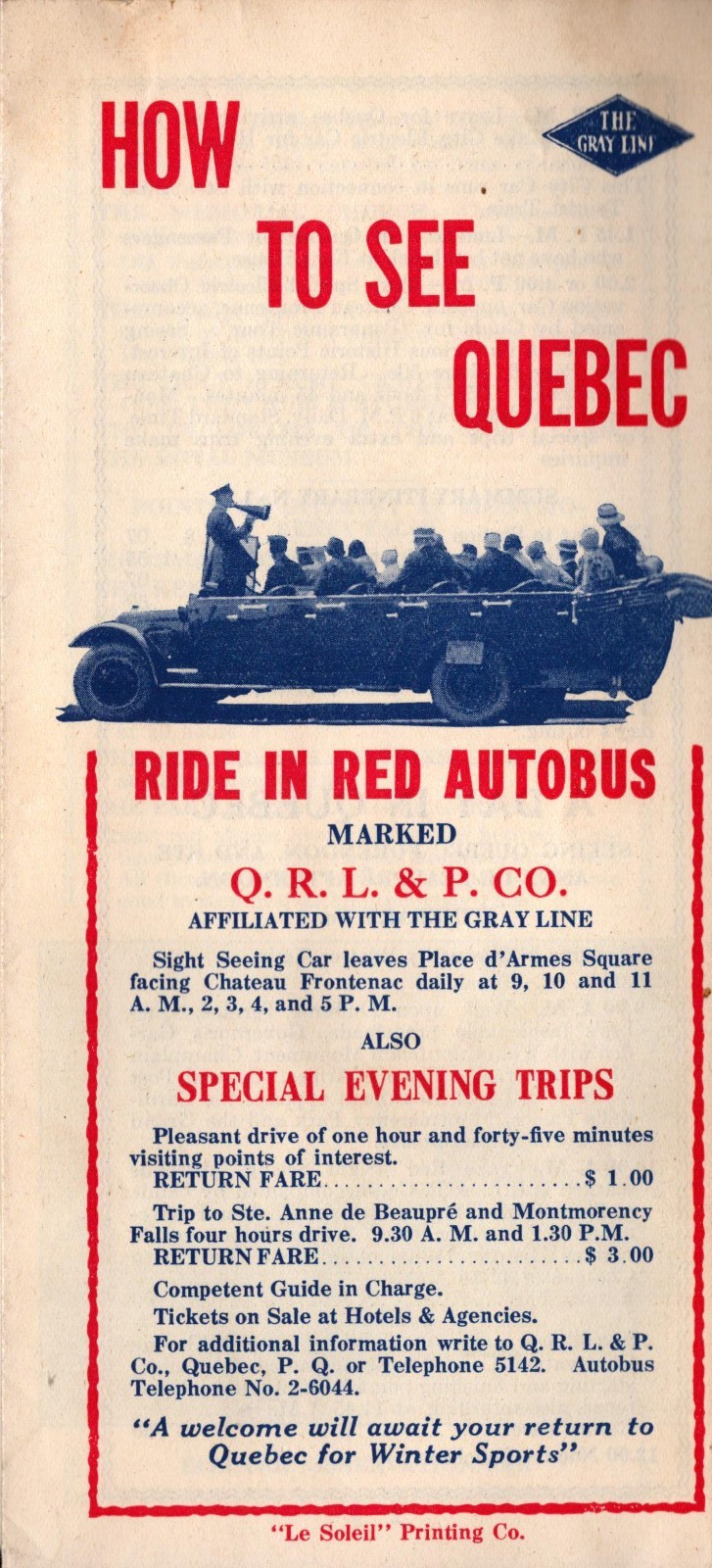 1920s Quebec Travel Brochure Gray Line Bus Tours QRL&P Montmorency