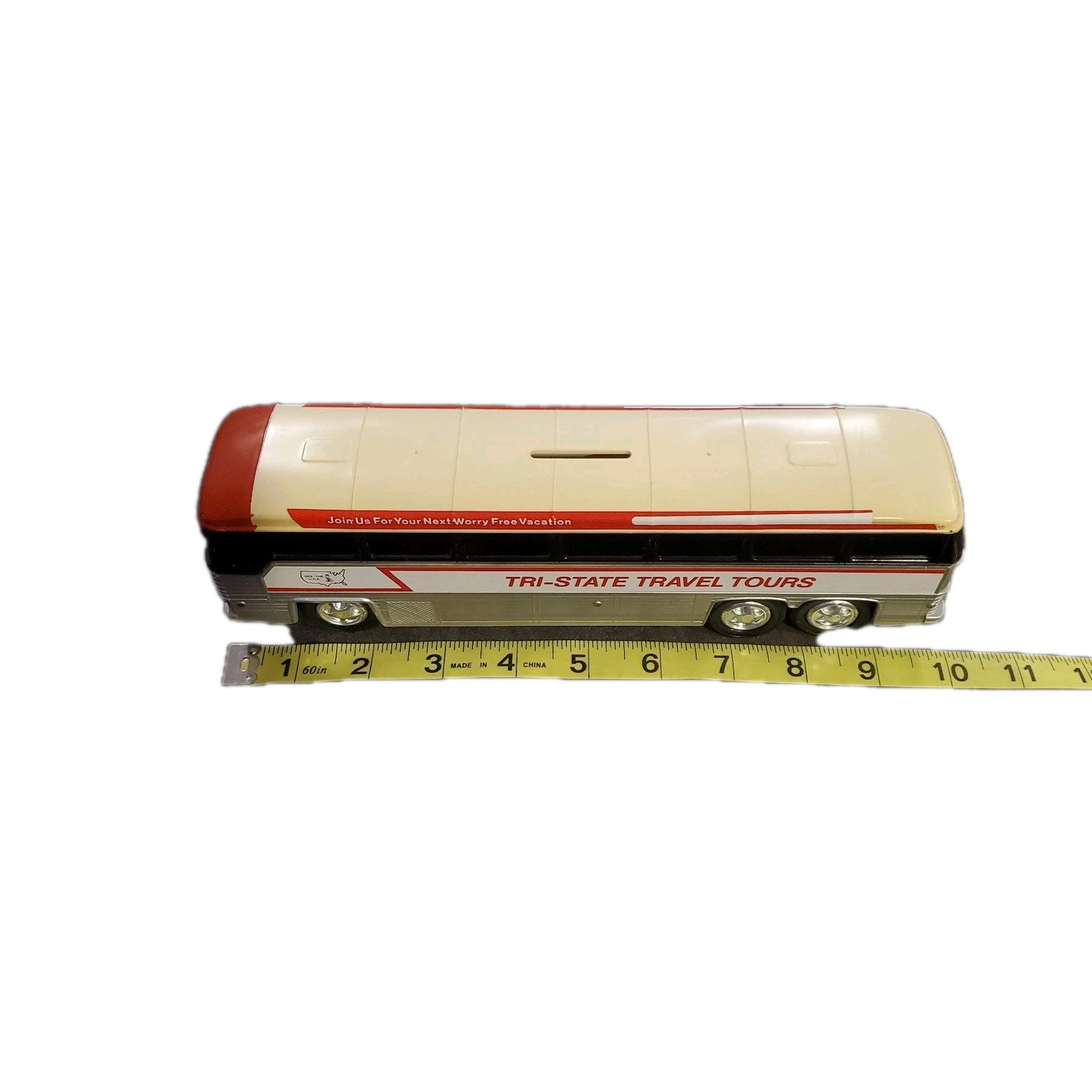 70s Jimson Tri State Travel Tours Americruiser Plastic Coin Bank Toy Bus No. 340