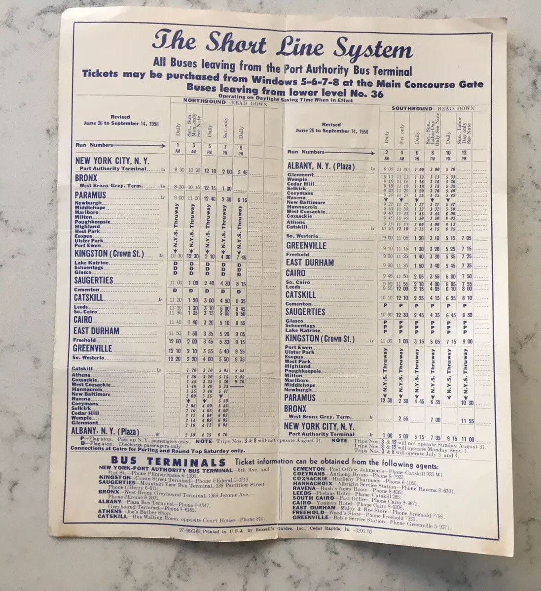 THE SHORT LINE SYSTEM BUS SCHEDULE TIMETABLE TRAVEL BROCHURE BOOKLET 1958